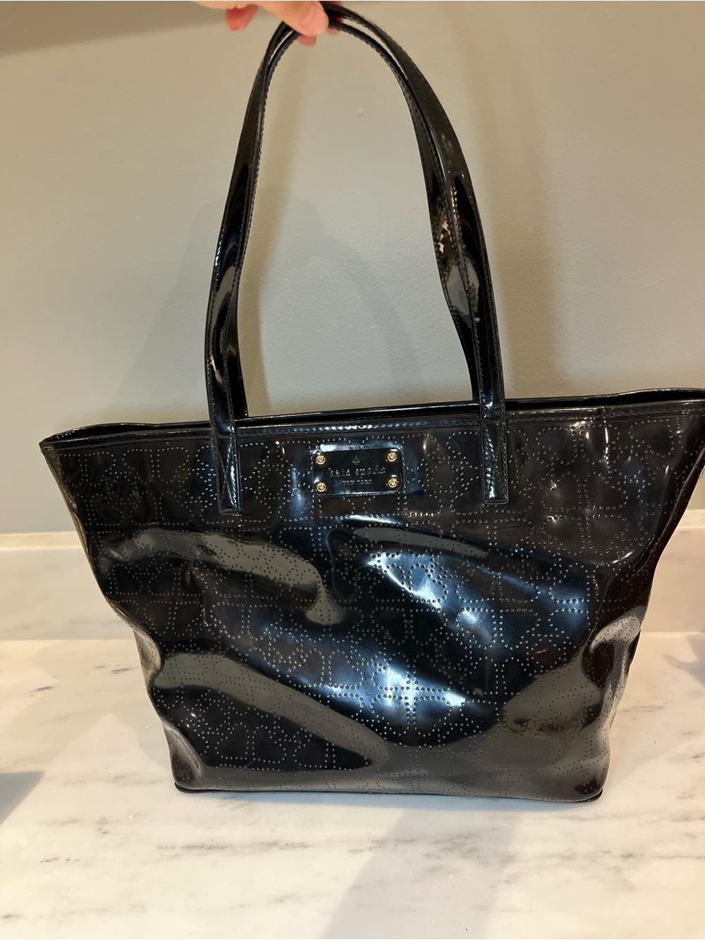 Kate Spade Patent Leather Perforated Tote Shoulder Bag
